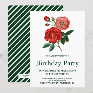 Vintage romantische Rote Rosen Geburtstagsparty Einladung