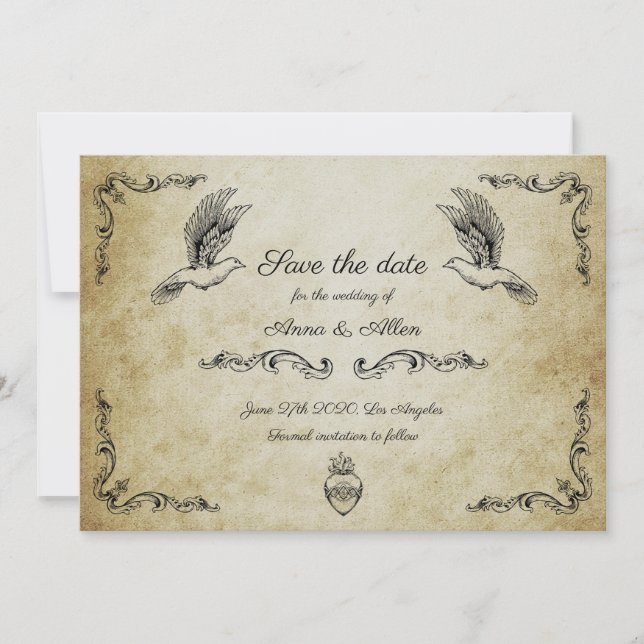 Vintage romantische Save the Date Karte (Vorderseite)