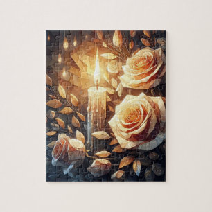 Vintage Romantischer Kerzen- und Rosenpuzzle