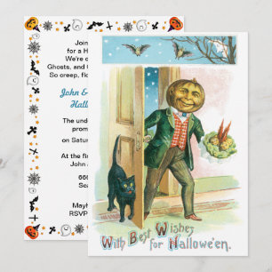 Vintage Romantischer Kürbiskopf Halloween Einladung