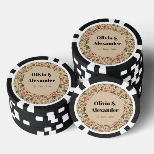 Vintage romantisches Pfingstrosen- und Rosen-Garte Pokerchips