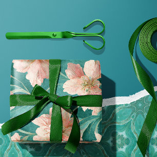 Vintage Romantisches Türkis- und Rosa‑ Geschenkpapier