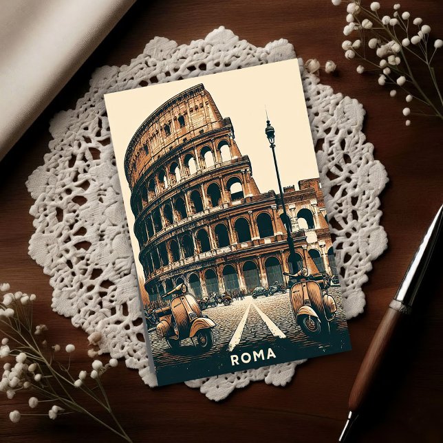 Vintage Rome Vespa and Colosseum Postkarte (Von Creator hochgeladen)