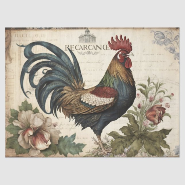 Vintage Rooster-Dekoupage Seidenpapier (Vorderseite)
