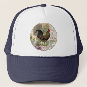 Vintage Rooster French Collage Farm Pet Truckerkappe