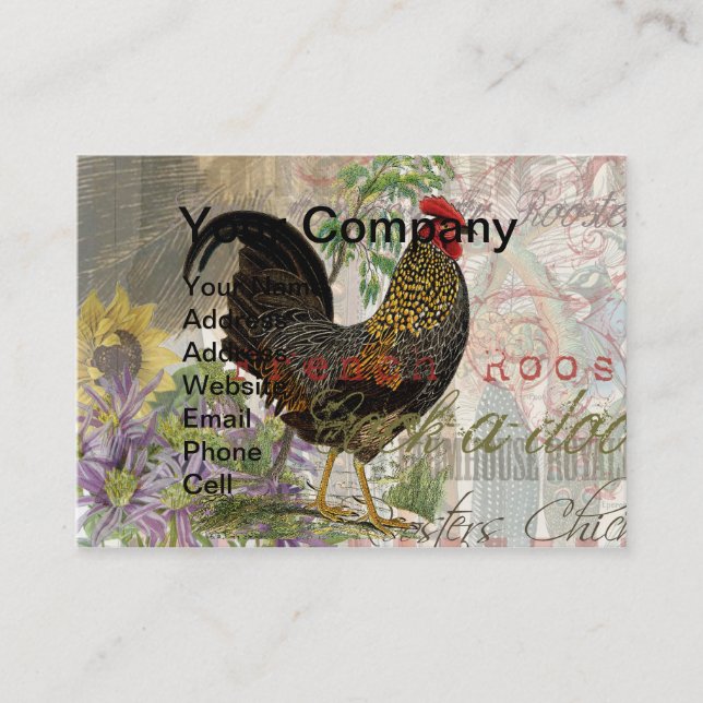 Vintage Rooster French Collage Farm Pet Visitenkarte (Vorderseite)