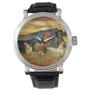 Vintage Rooster-Hühner Rustikaler Barcoop Armbanduhr