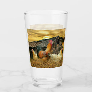 Vintage Rooster-Hühner Rustikaler Barcoop Glas