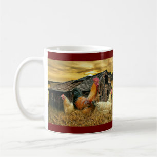 Vintage Rooster-Hühner Rustikaler Barcoop Kaffeetasse
