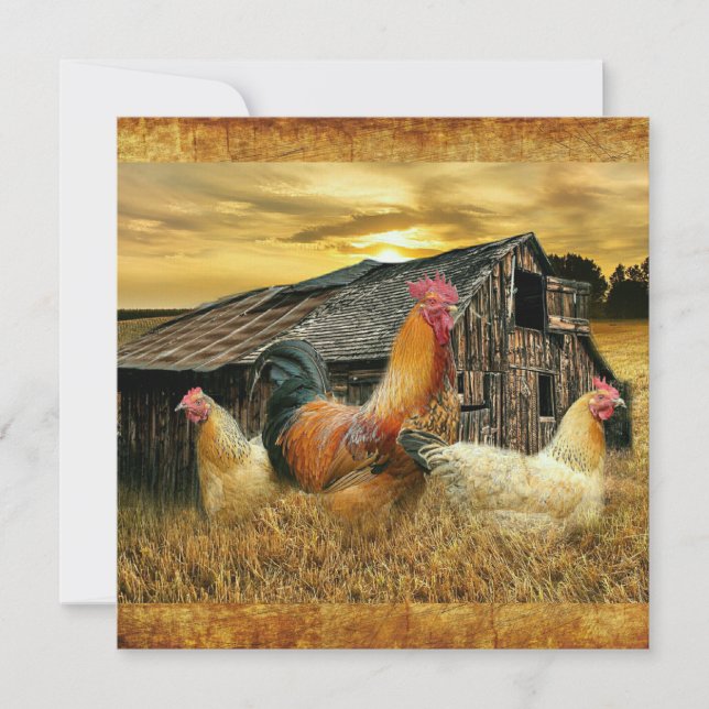 Vintage Rooster-Hühner Rustikaler Barcoop Karte (Vorderseite)