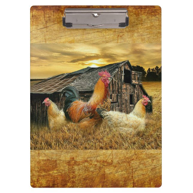 Vintage Rooster-Hühner Rustikaler Barcoop Klemmbrett (Vorderseite)