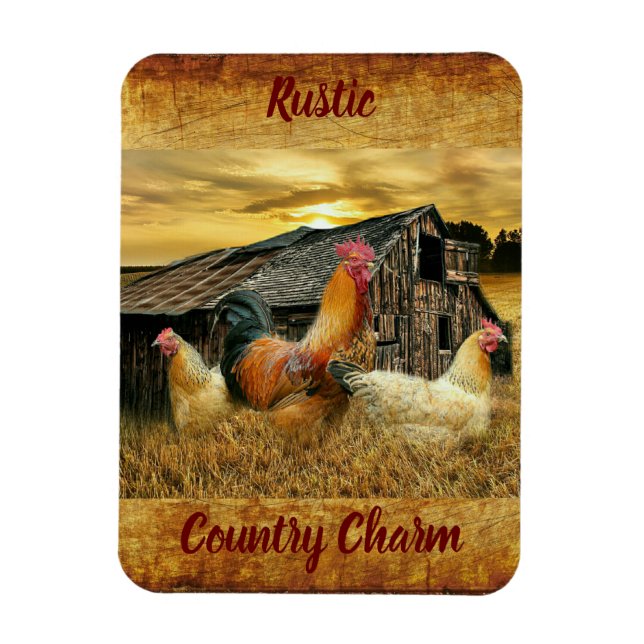 Vintage Rooster-Hühner Rustikaler Barcoop Magnet (Vertikal)