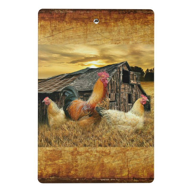 Vintage Rooster-Hühner Rustikaler Barcoop Mini Klemmbrett (Rückseite)