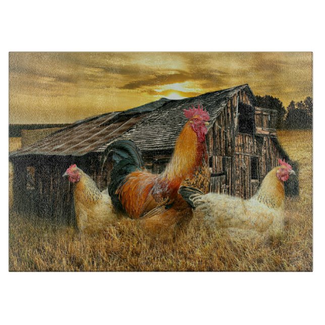 Vintage Rooster-Hühner Rustikaler Barcoop Schneidebrett (Vorderseite)