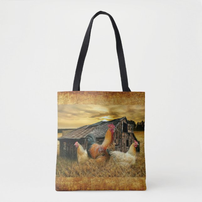 Vintage Rooster-Hühner Rustikaler Barcoop Tasche (Vorderseite)