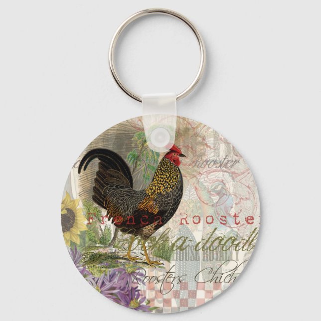 Vintage Rooster-Kunst Schlüsselanhänger (Vorderseite)