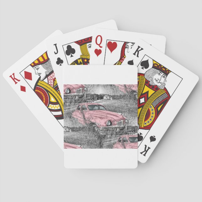 vintage rosa Auto Spielkarten (Rückseite)