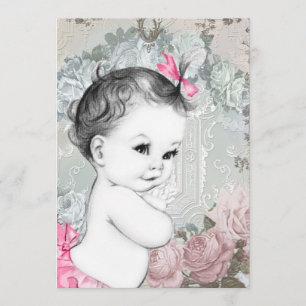 Vintage rosa Baby-Mädchen-Dusche Einladung