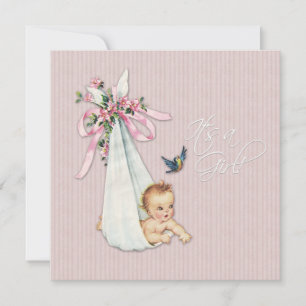 Vintage-Rosa-Baby-Mädchen-Party Einladung