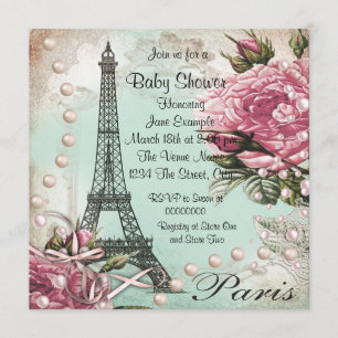 Vintage-Rosa-Baby-Shower-Einladungen aus Paris Einladung