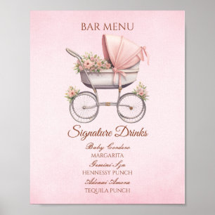 Vintage-Rosa-Babykinderwagen-Bar-Menü Poster