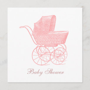 Vintage-Rosa-Babykutsche-Babymädchen-Party Einladung