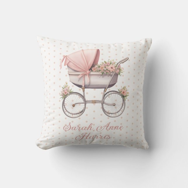Vintage Rosa Babytrage Personalisiert Kissen (Vorderseite)