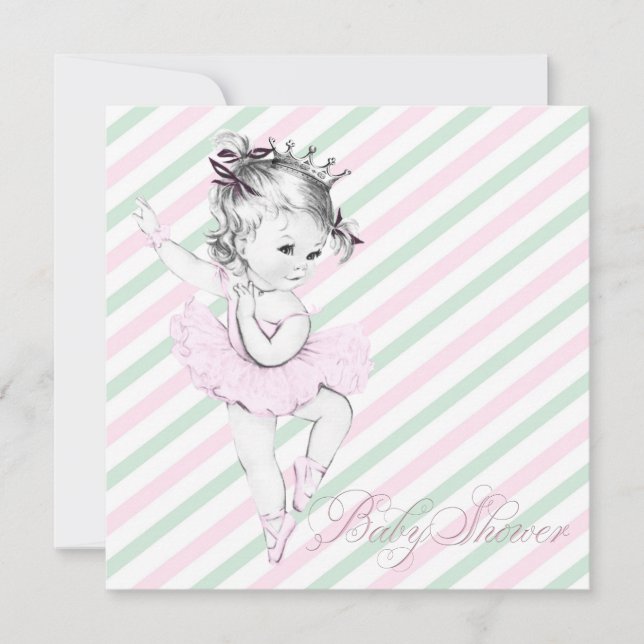 Vintage Rosa Ballerina Princess Kinderdusche Einladung (Vorderseite)