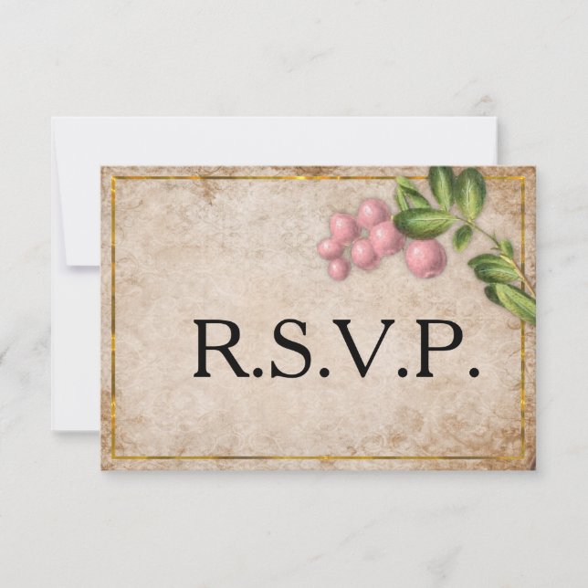 Vintage Rosa Berries Hochzeit RSVP (Vorderseite)