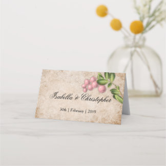 Vintage Rosa Berries Hochzeitsszene Platzkarte
