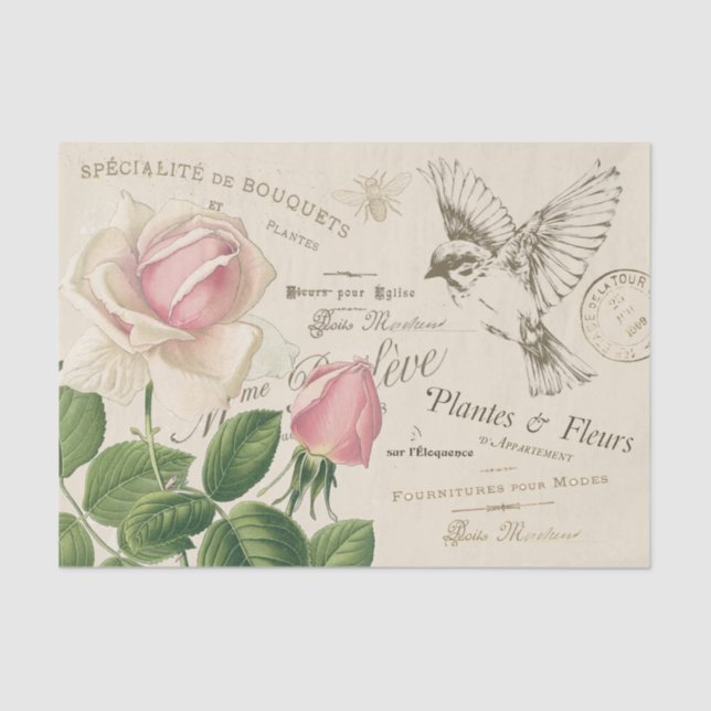 Vintage Rosa-Bird-Collage Seidenpapier (Vorderseite)