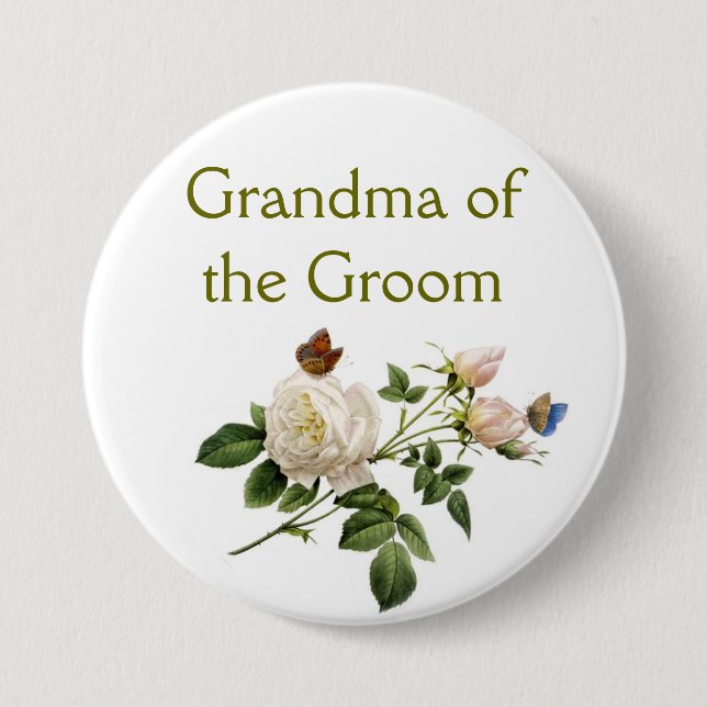 Vintage Rosa Blume Oma des Bräutigams Button (Vorderseite)