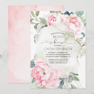 Vintage rosa Blume und Grünes Brautparty Einladung