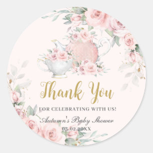 Vintage-Rosa-Blumen-High-Tea-Party-Brautabschiedsp Runder Aufkleber