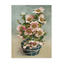 Vintage rosa Blumen in blauer Vase