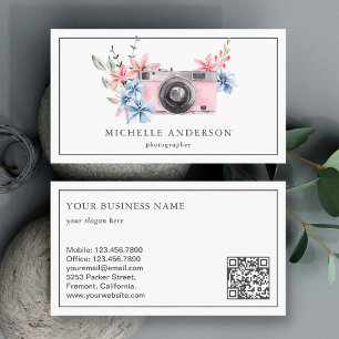 Vintage-Rosa-Blumen-Kamera-QR-Code-Fotografin Visitenkarte