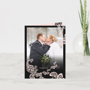 Vintage rosa Blumen-Pfau-Hochzeit Danke