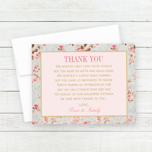 Vintage-Rosa-Blumengarten-Baby-Party Dankeskarte