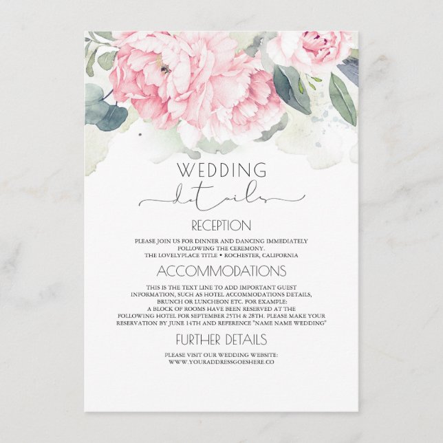 Vintage Rosa Blumeninformationen Begleitkarte (Vorderseite)