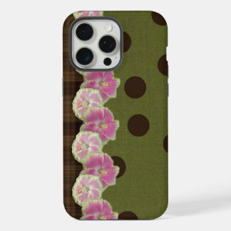 Vintage-Rosa-Blumenstreifen-Oliv-Polka-Punkte-Etu iPhone 15 Pro Max Hülle