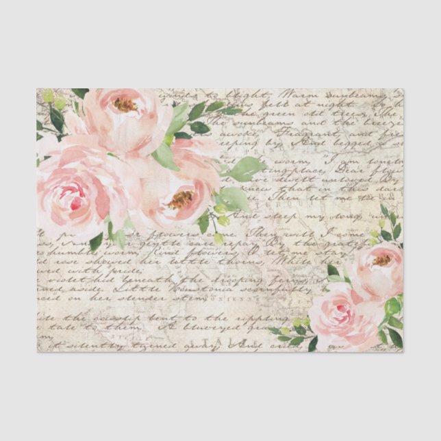 Vintage Rosa Blumenzwiebeln Rose Alte Buchstabentr Seidenpapier (Vorderseite)