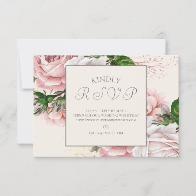Vintage Rosa Blütencreme Hochzeit RSVP Karte (Vorderseite)