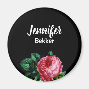 Vintage rosa Blütenmuster mit individuellem Namen Magnet
