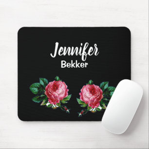Vintage rosa Blütenmuster mit individuellem Namen Mousepad