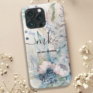 Vintage-Rosa-Botanisches-Blumen-Monogramm-Name iPhone 13 Pro Hülle