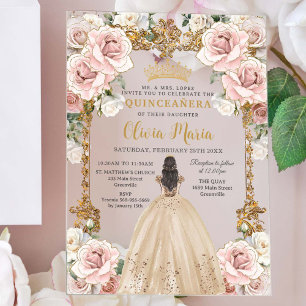 Vintage Rosa Champagner Blumen Quinceañera Acryleinladungen