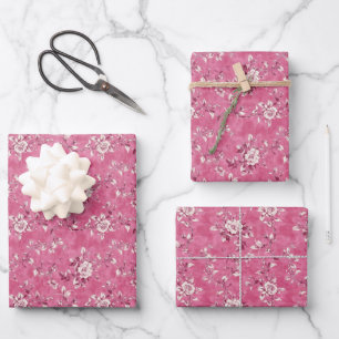 Vintage rosa Chinesische Blumenmuster Geschenkpapier Set