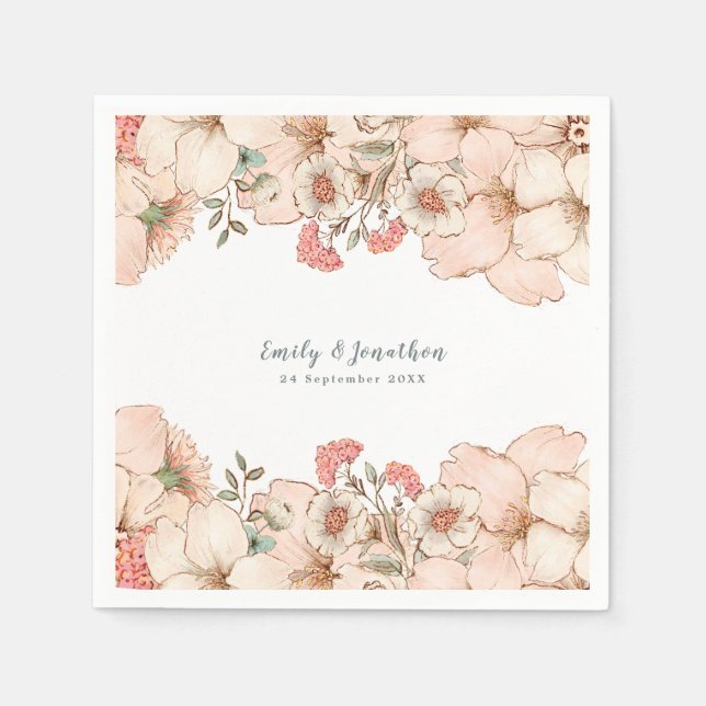 Vintage Rosa Creme Blume Datum Hochzeit Serviette (Vorderseite)