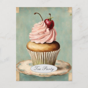 Vintage rosa Cupcake Brautparty-Teestunde Postkarte