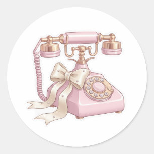 Vintage-Rosa-Drehwählscheibentelefon-Aufkleber - C Runder Aufkleber